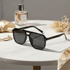 Black Square Aviator Sunglasses With Gold Studs