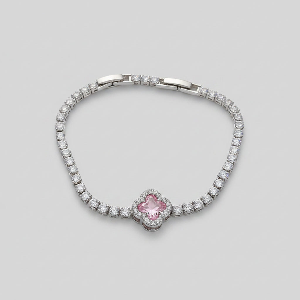 Pink Clover Rhinestone Tennis Bracelet