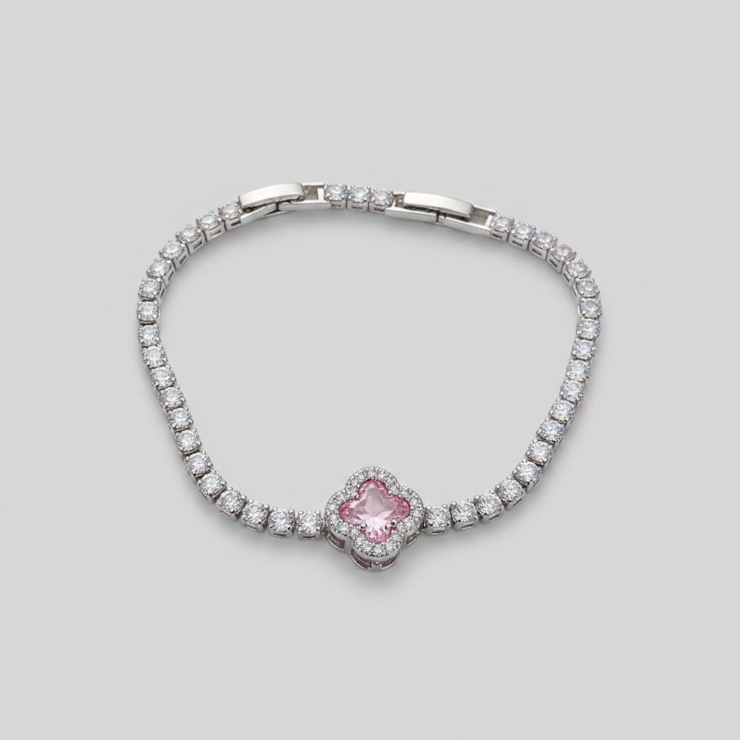 Pink Clover Rhinestone Tennis Bracelet