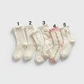 Cream Cable Knit Crew Socks With Floral Details