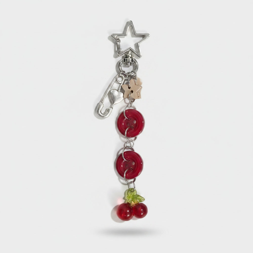 Red Cherry Acrylic Keyring With Star Charm