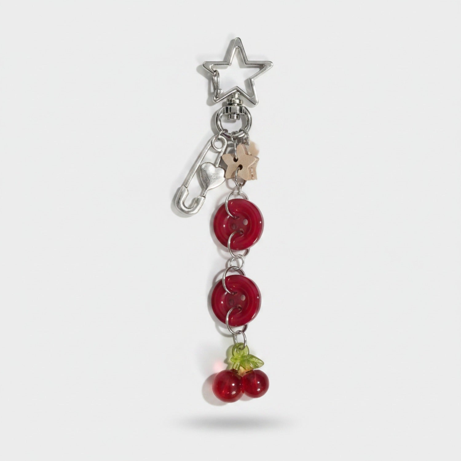 Red Cherry Acrylic Keyring With Star Charm