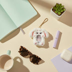 White Fluffy Bunny Phone Charm With Mini Doll
