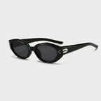 Black Oval Retro Sunglasses With Metal Accent