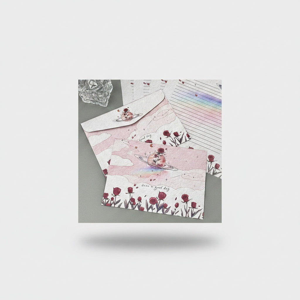 Pink Rose Flower Letter Writing Pad Set