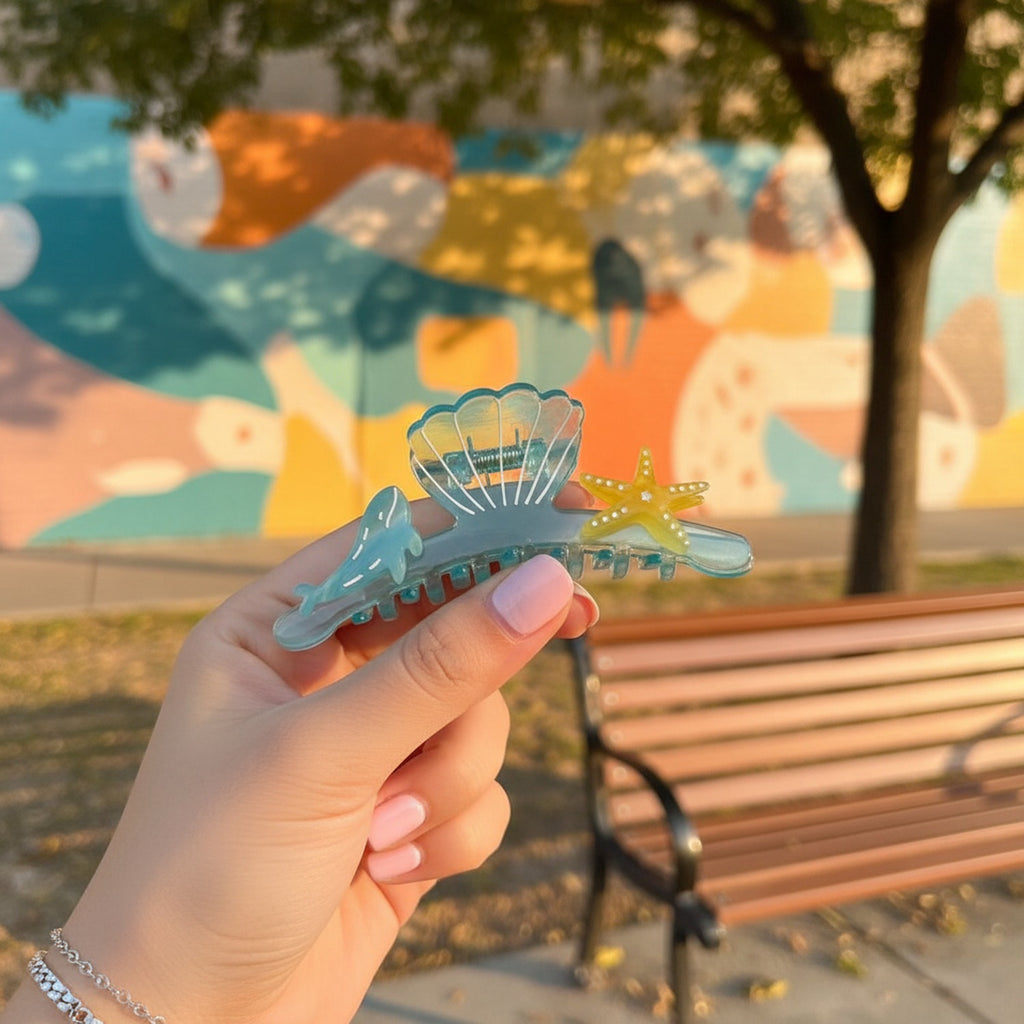 Turquoise Sea Shell Starfish Hair Claw Clip