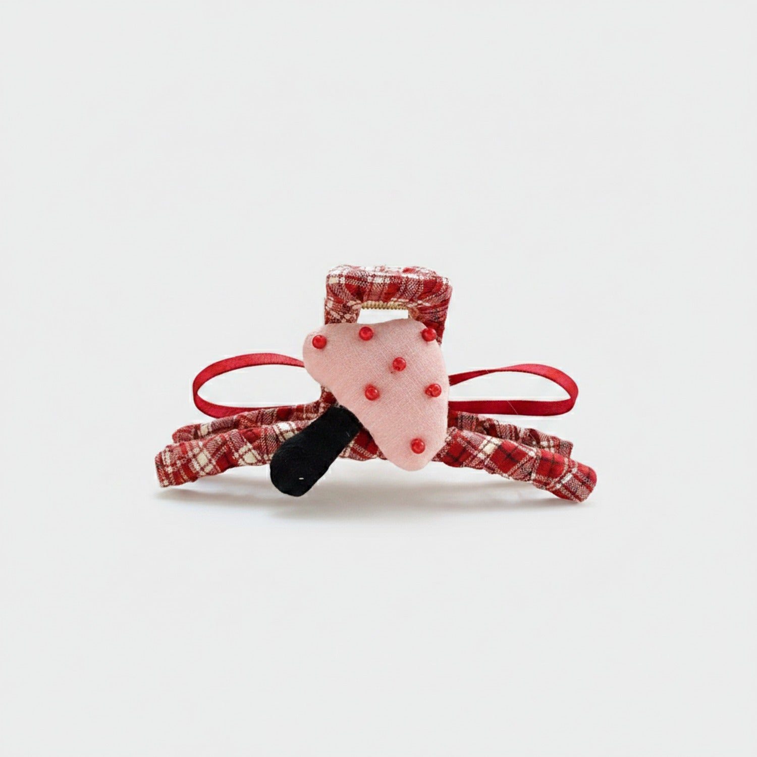Red Plaid Beaded Heart Hair Claw