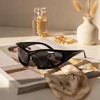 Black Oval Sport Sunglasses With Curved Lens