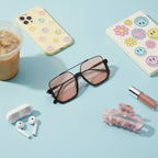 Square Black Sunglasses with Peach Tint Lenses