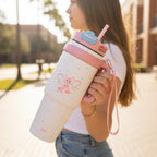 Butterfly Cat Pink Insulated Tumbler With Handle