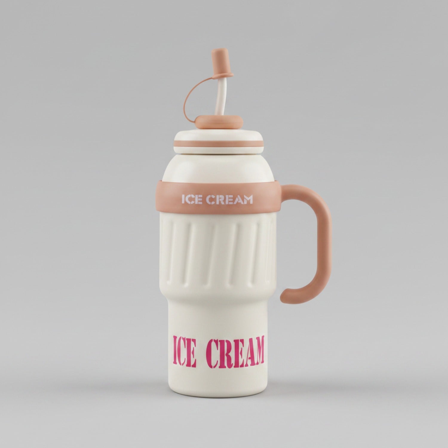 Pink Ice Cream Tumbler With Straw Handle
