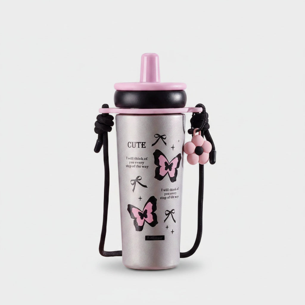 Cute Butterfly Charm Insulated Tumbler With Beaded Strap