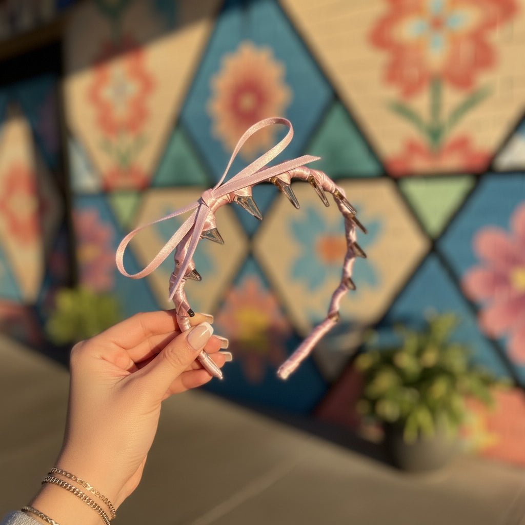 Pink Satin Headband with Metal Claws