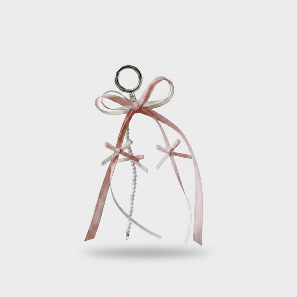 Ribbon Bow Pearl Beaded Acrylic Keyring