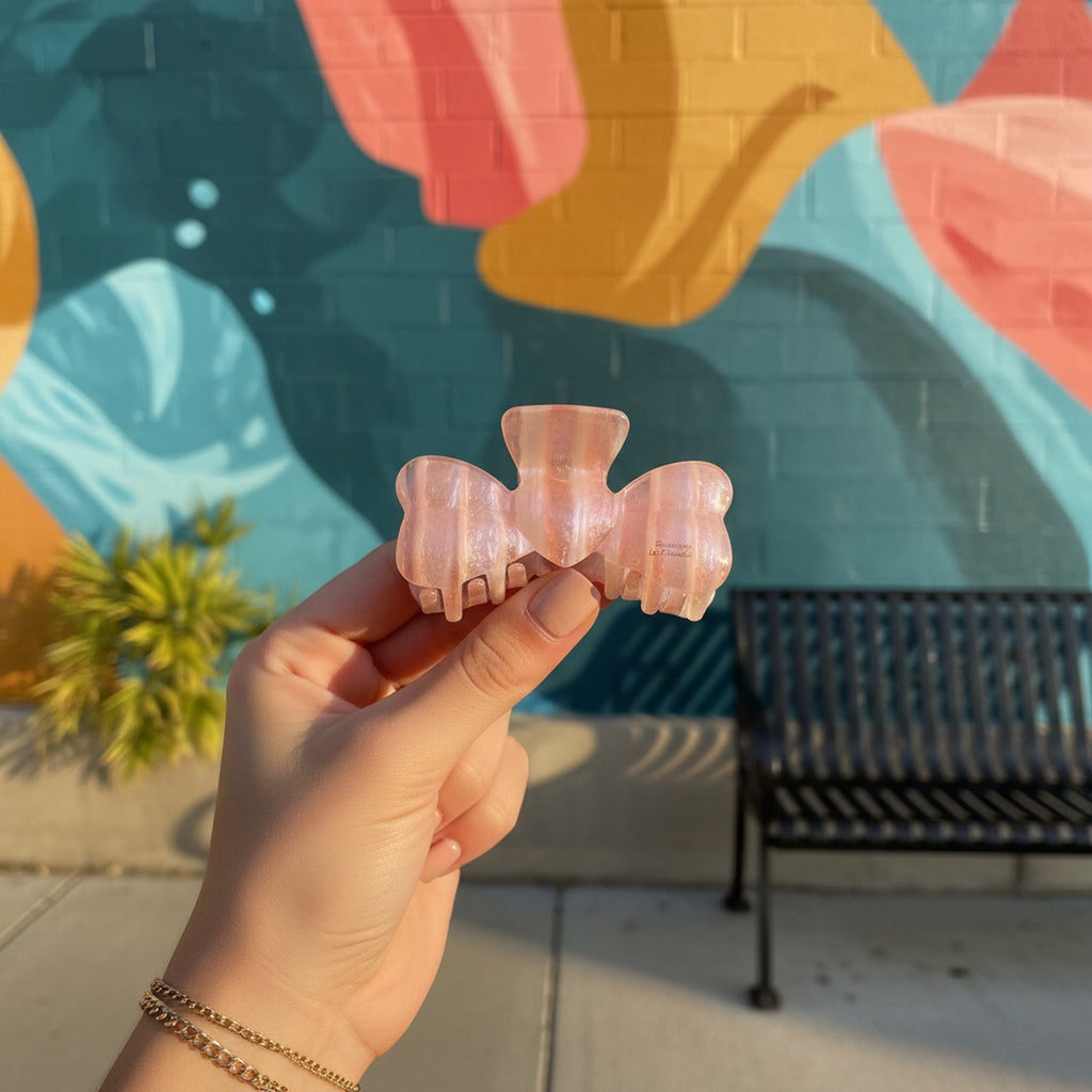 Pink Pearl Bow Hair Claw Clip