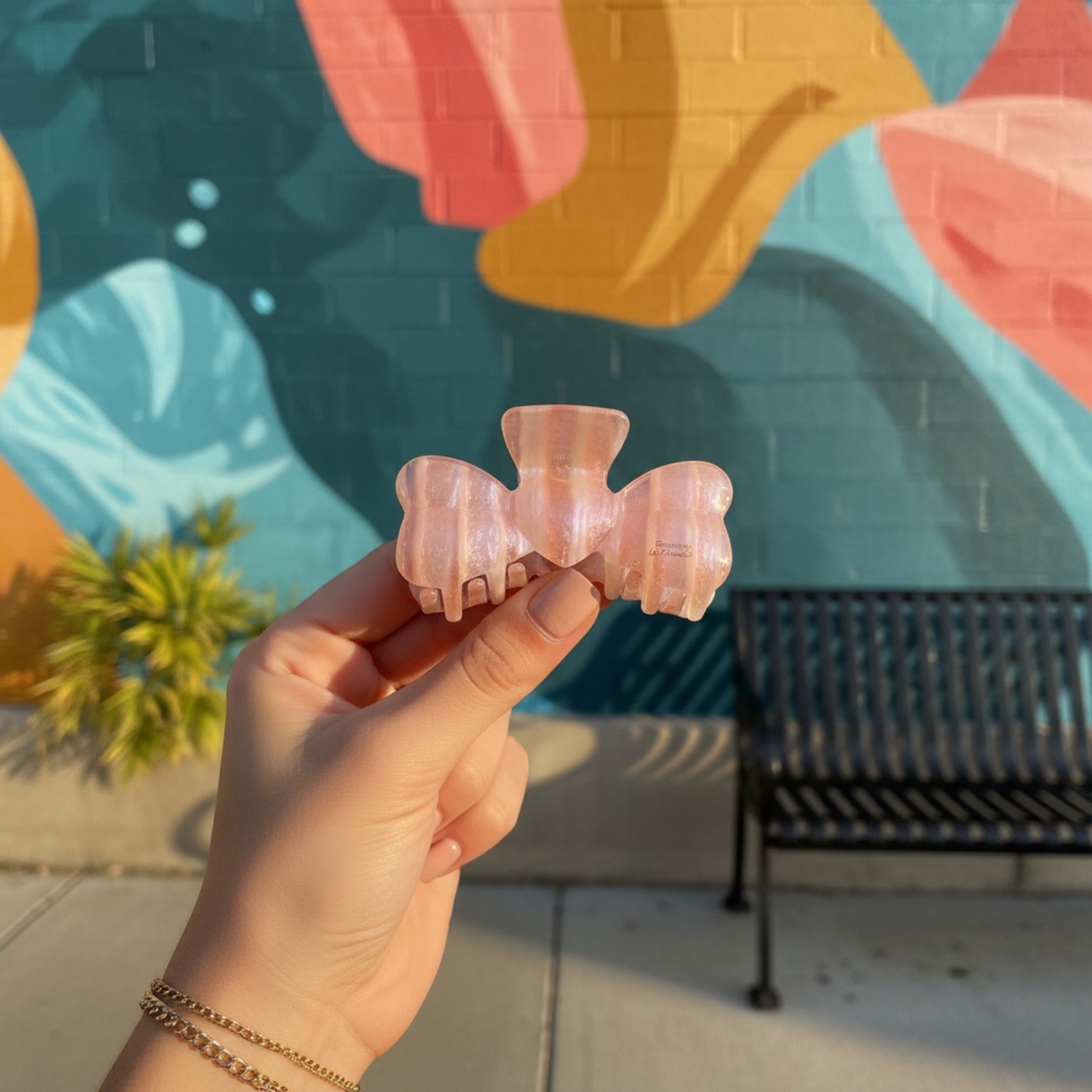 Pink Pearl Bow Hair Claw Clip