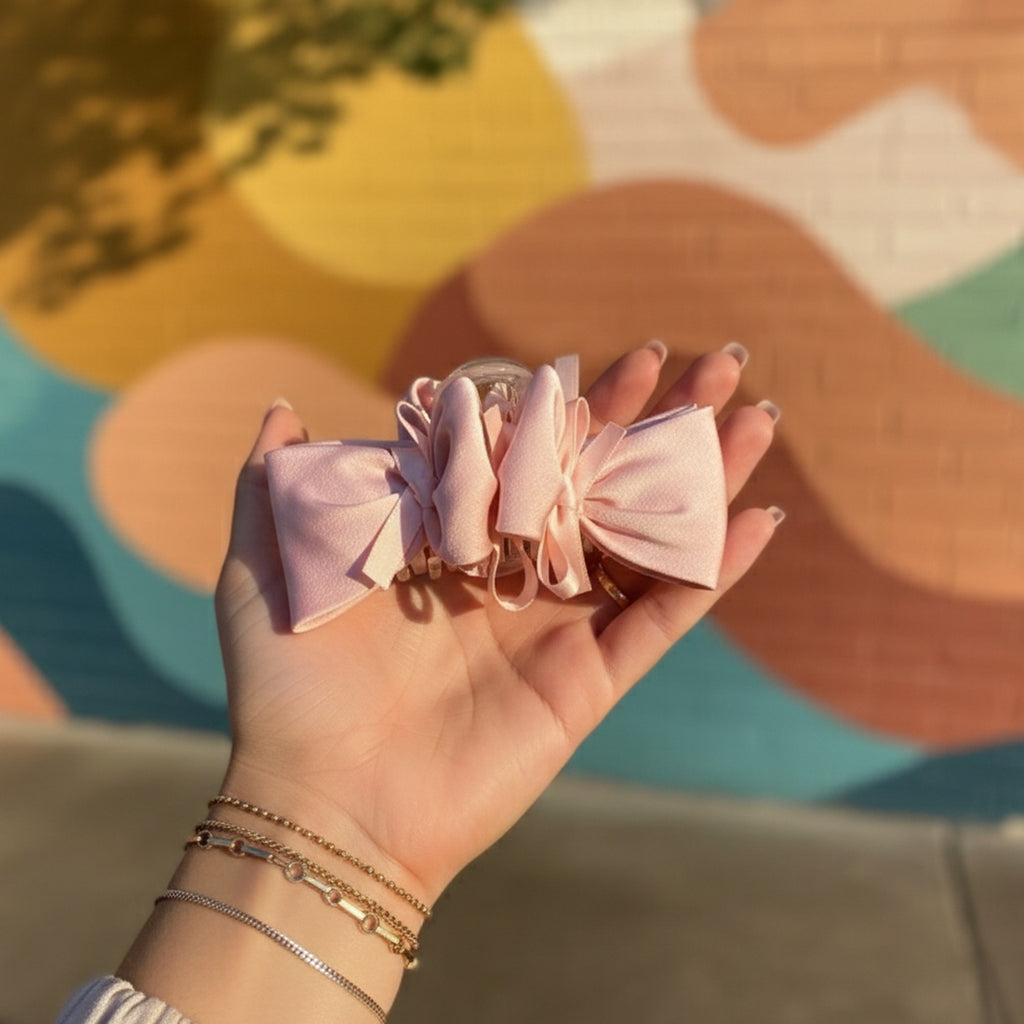 Pink Velvet Bow Hair Claw Clip