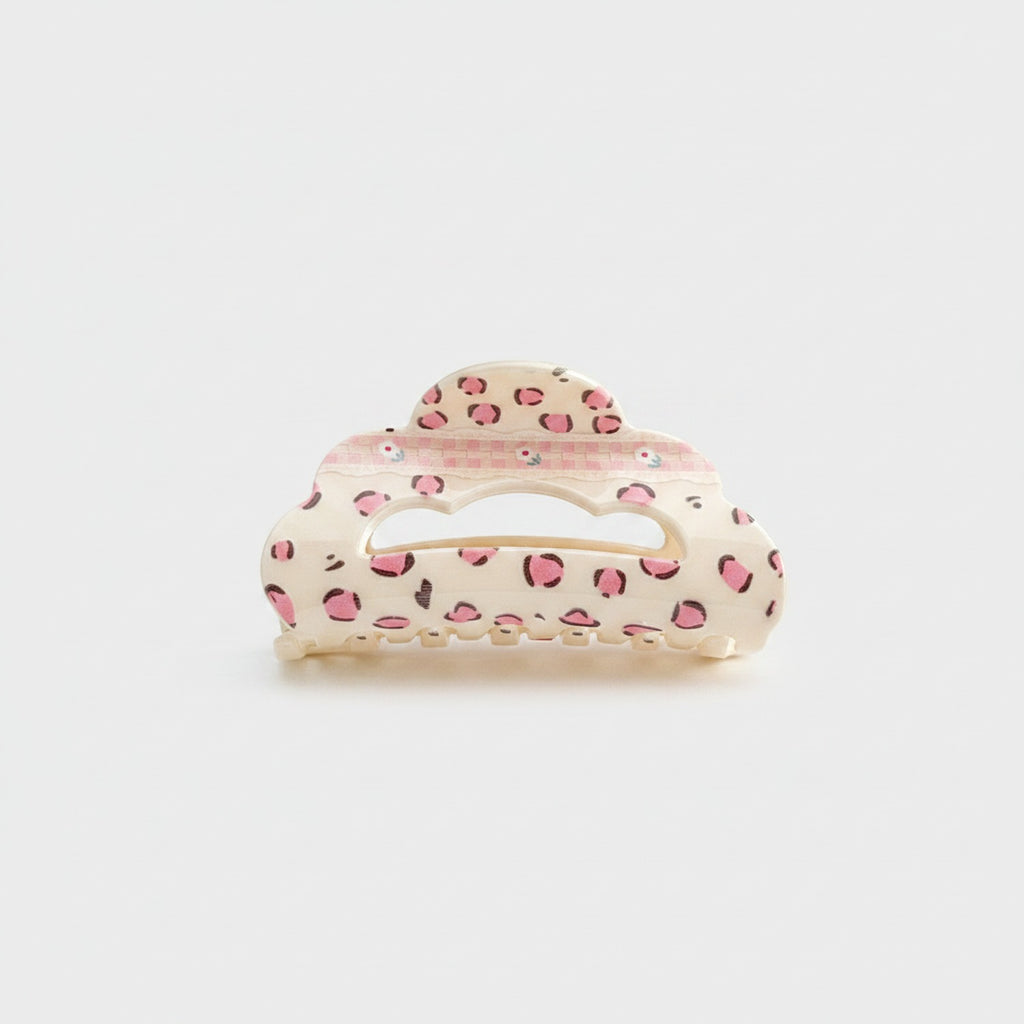 Cream Pink Leopard Print Hair Claw Clip