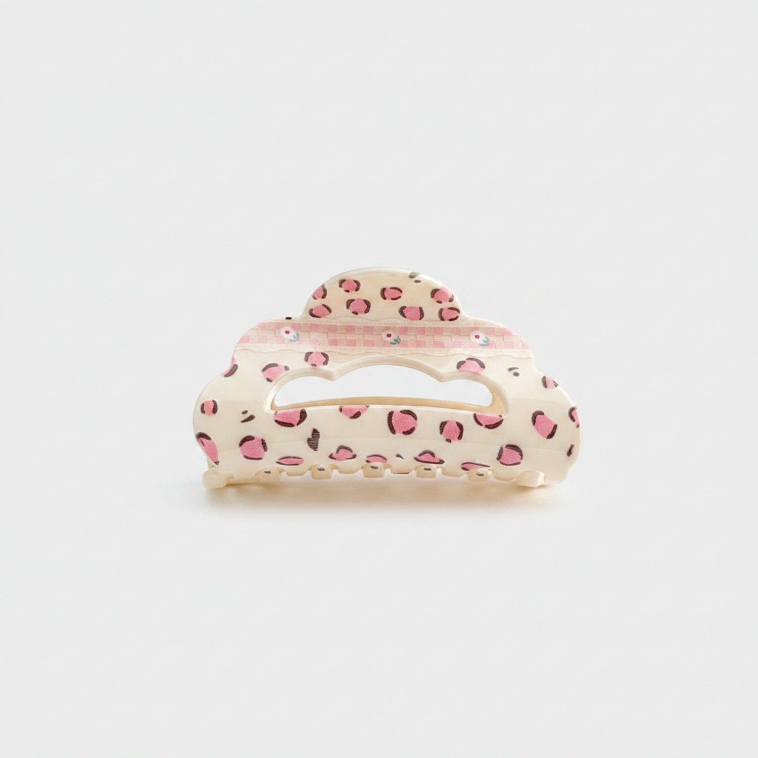 Cream Pink Leopard Print Hair Claw Clip