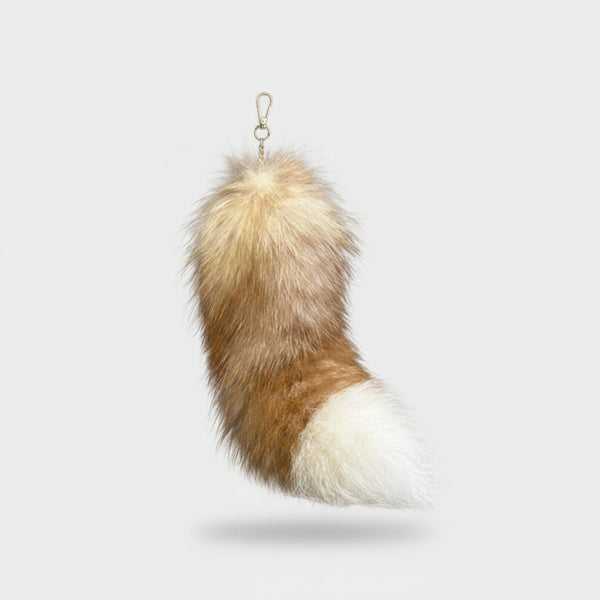 Fluffy Tan & White Faux Fur Keychain Charm