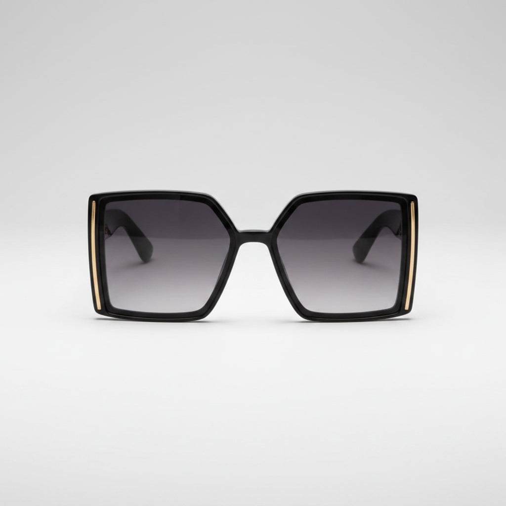 Black Square Sunglasses With Gold Trim