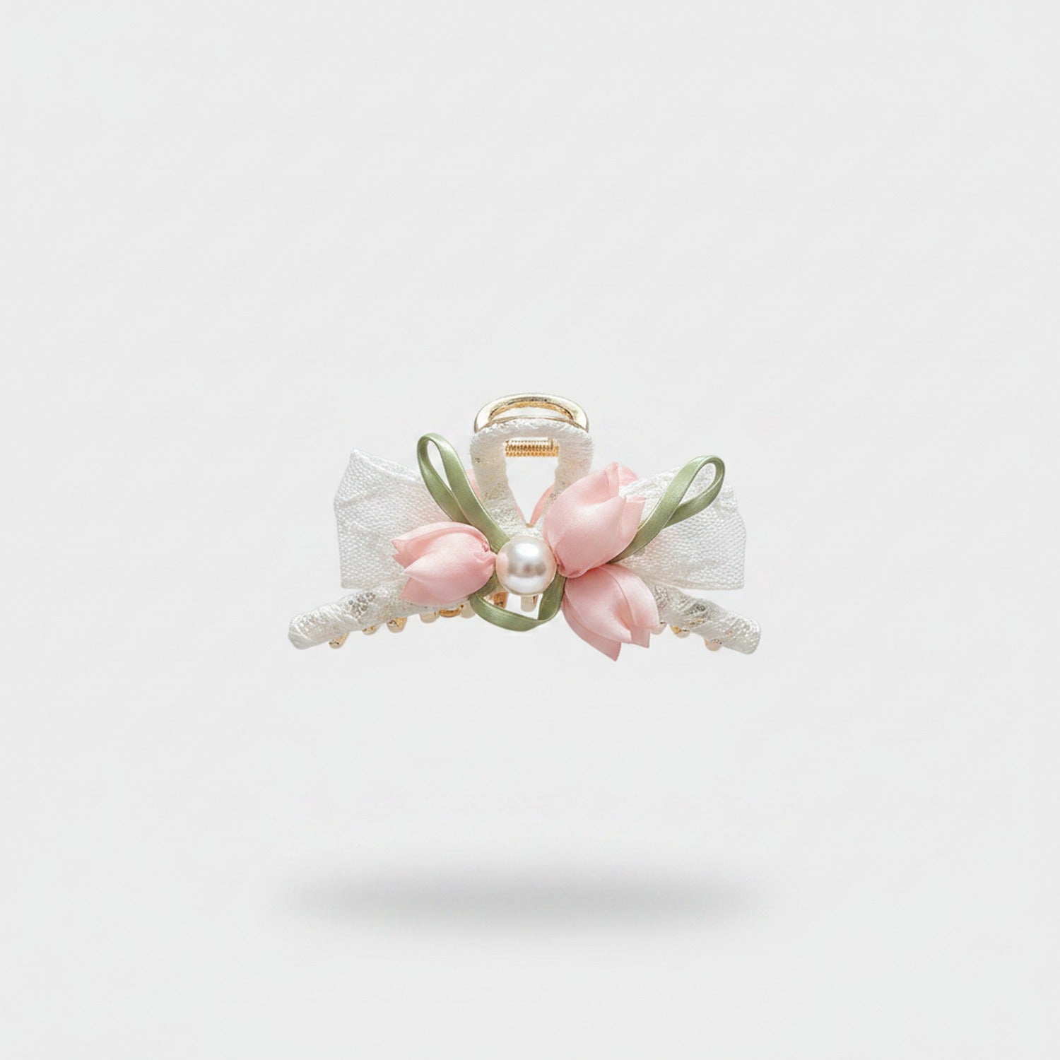 Pink Flower Pearl Hair Claw Clip