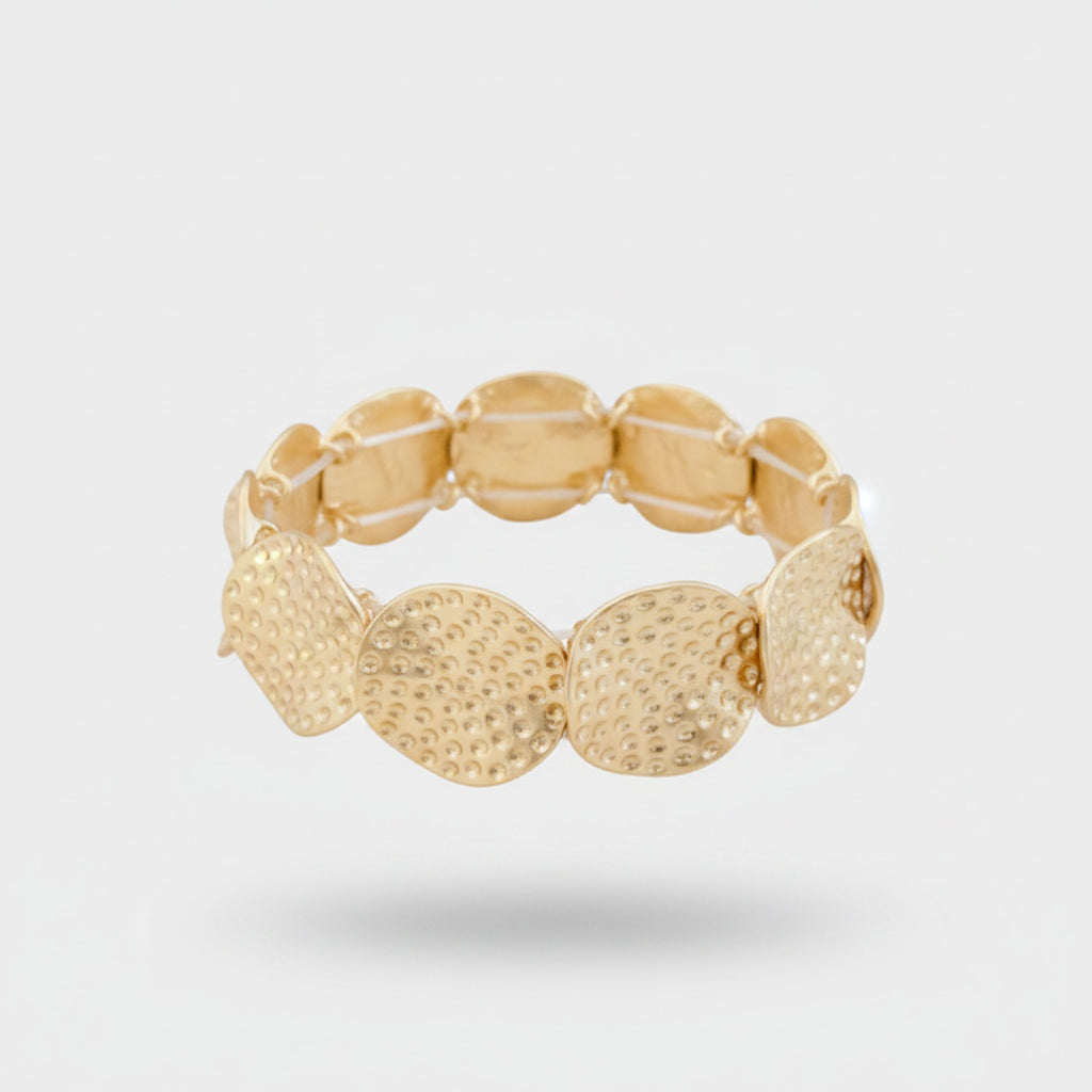 Gold Textured Disc Beaded Stretch Bracelet