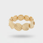 Gold Textured Disc Beaded Stretch Bracelet