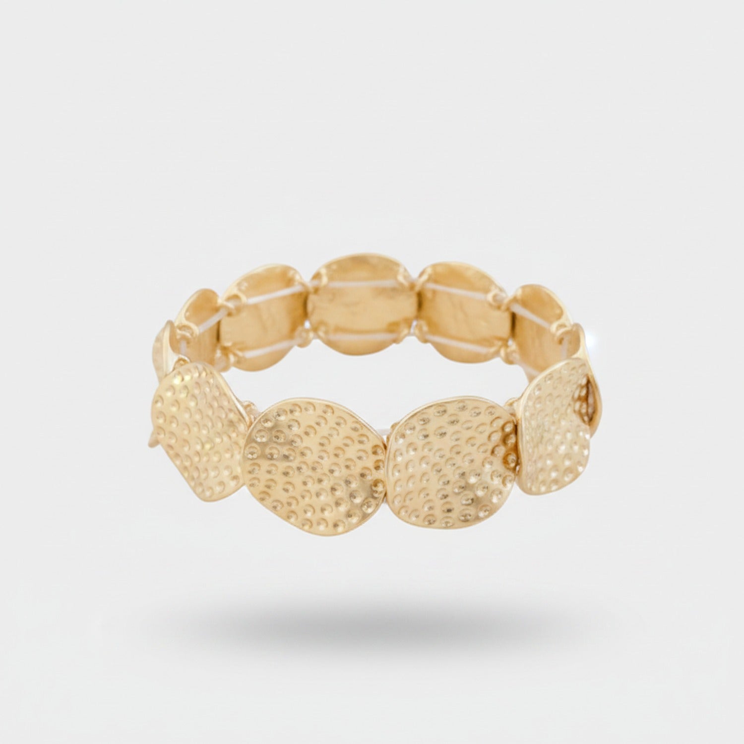 Gold Textured Disc Beaded Stretch Bracelet