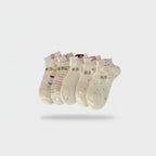 Cream Ankle Socks With Floral & Heart Designs