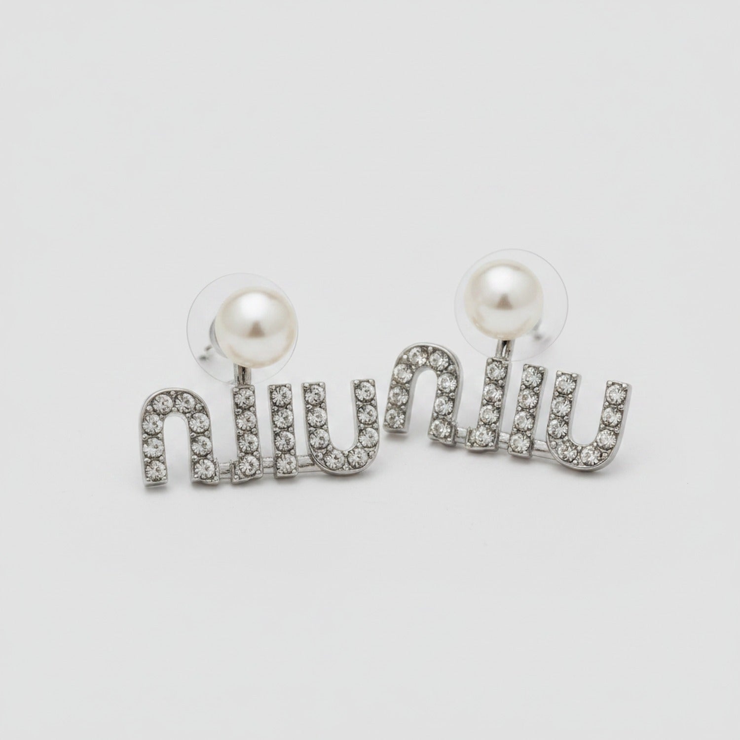 Pearl and Rhinestone Initial Letter Stud Earrings