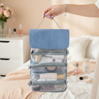 Hanging Cosmetic Organizer Bag Gray Compartments