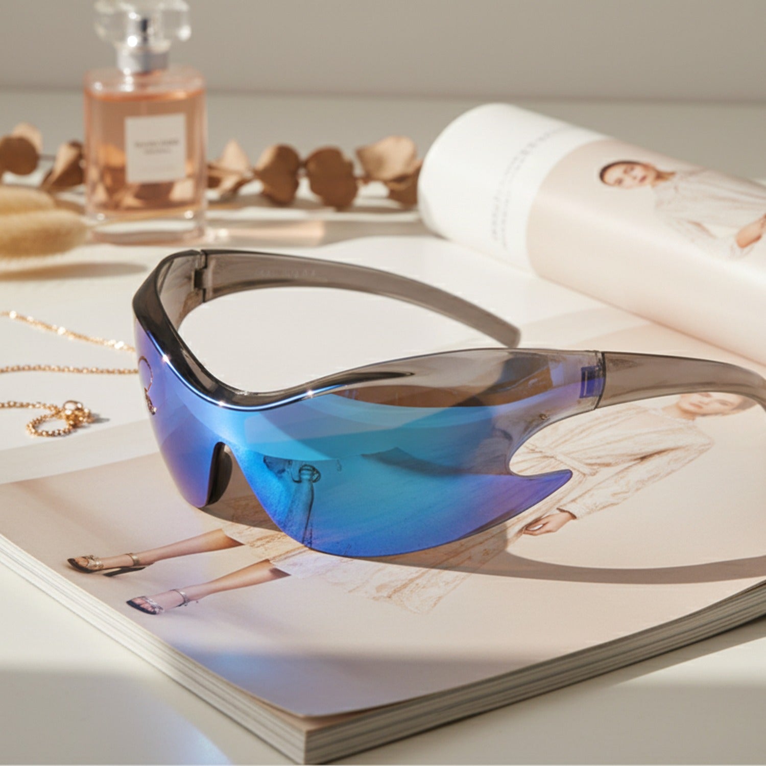 Blue Mirror Shield Wrap Sunglasses