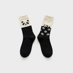 Panda Face Crew Socks Black White