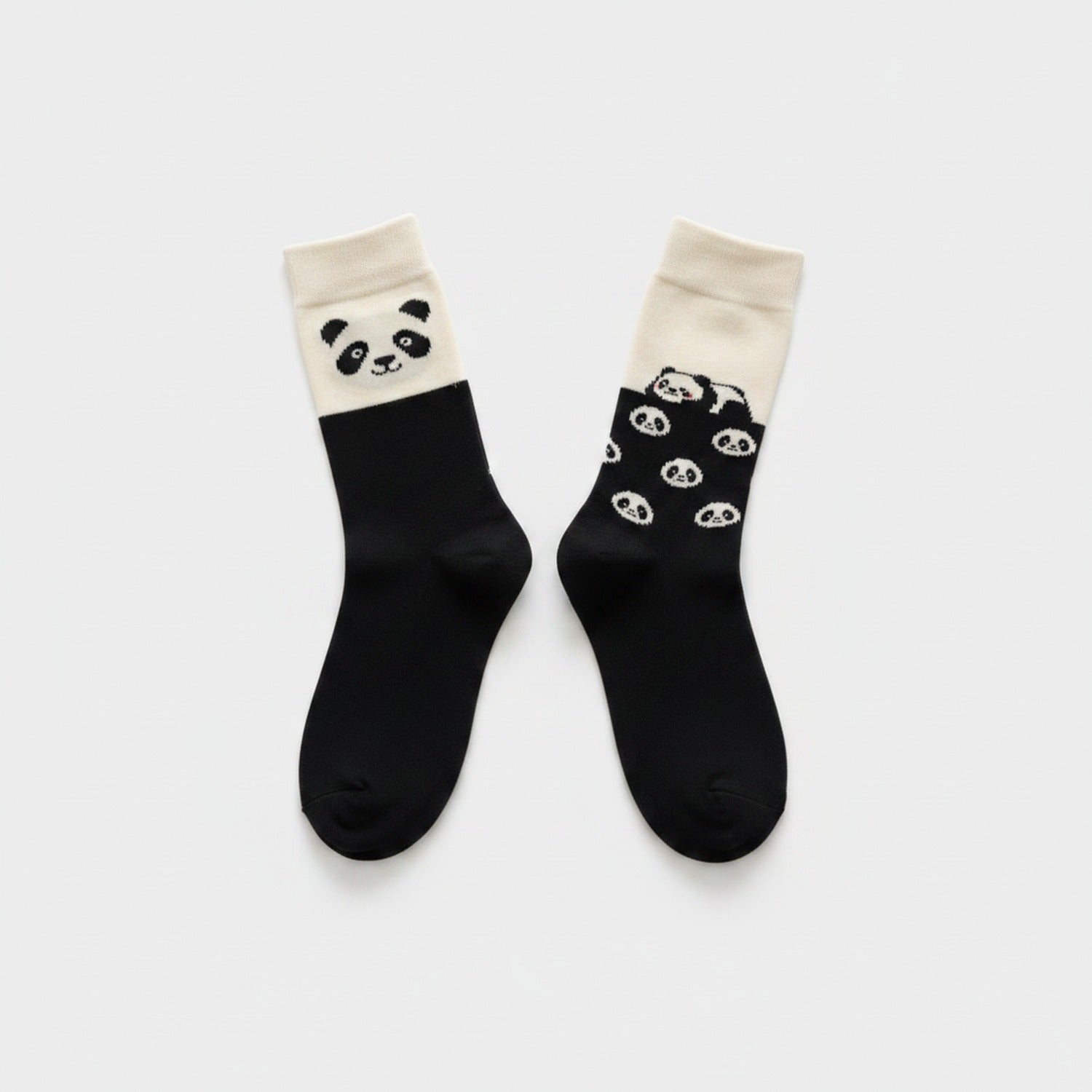 Panda Face Crew Socks Black White