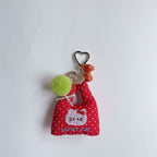 Lucky Cat Heart Charm Keyring With Pom Pom