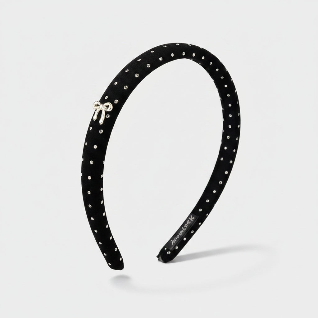Black Rhinestone Studded Padded Headband Bow