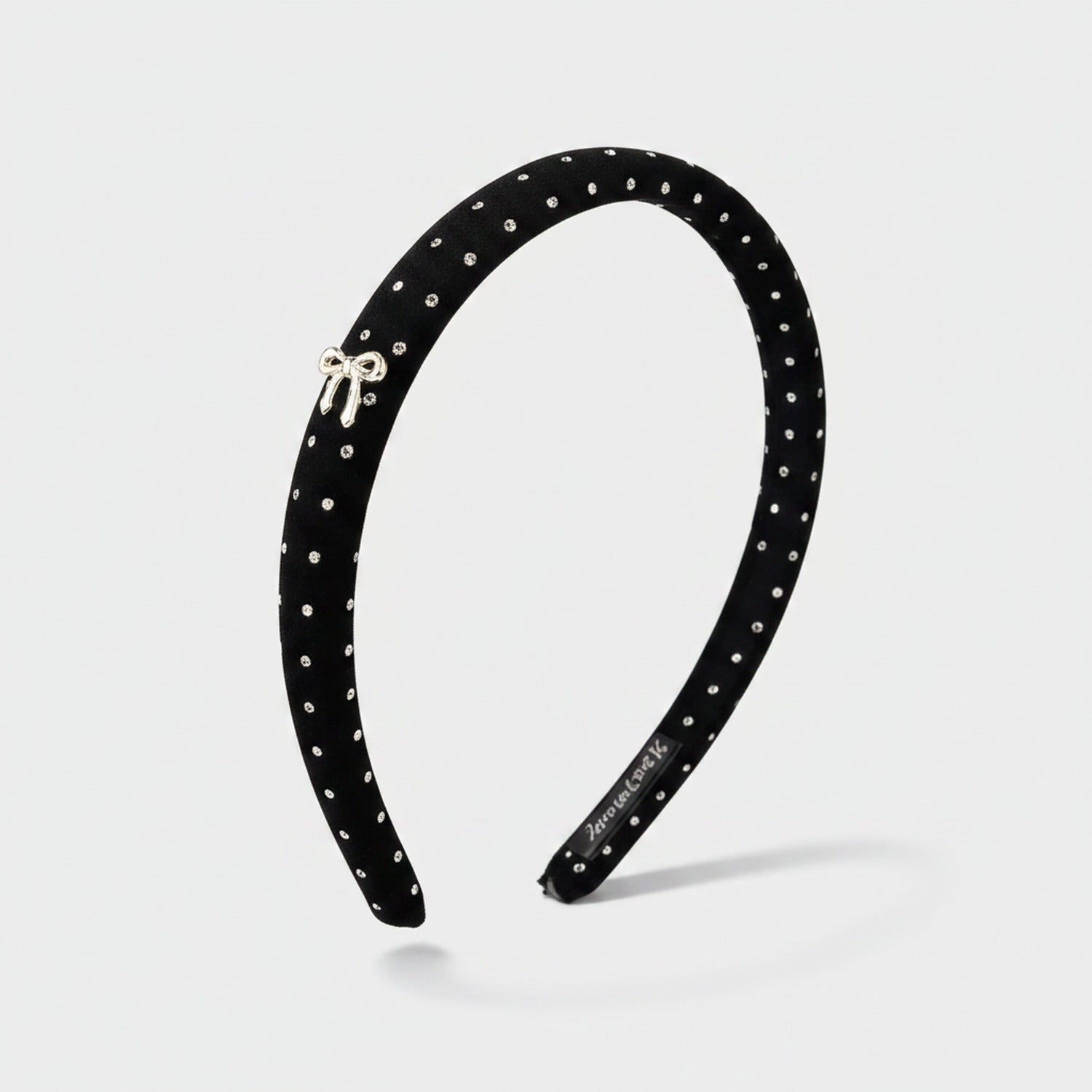 Black Rhinestone Studded Padded Headband Bow