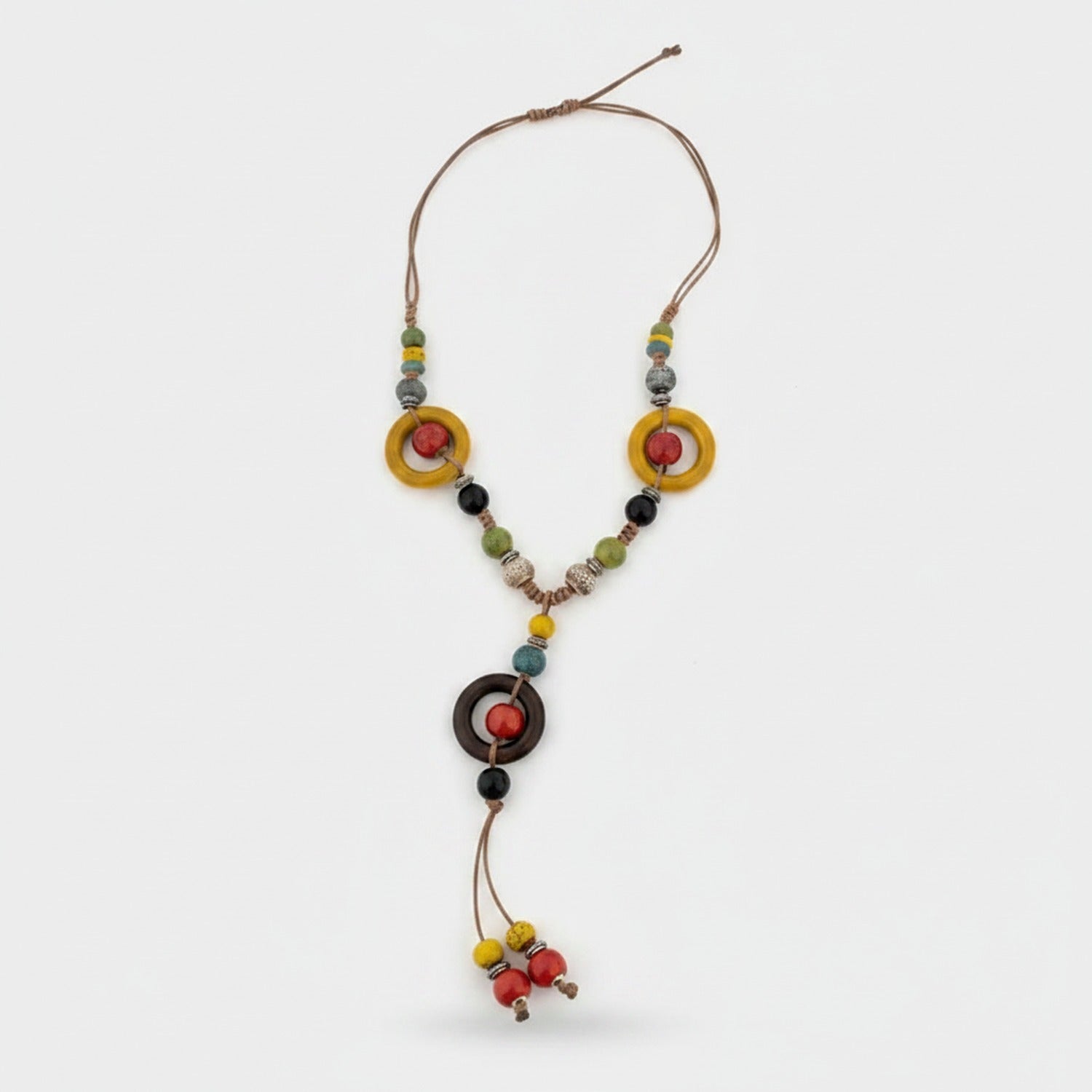 Beaded Pendant Necklace With Colorful Stone Charms