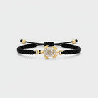 Black Macramé Sea Turtle Rhinestone Charm Bracelet