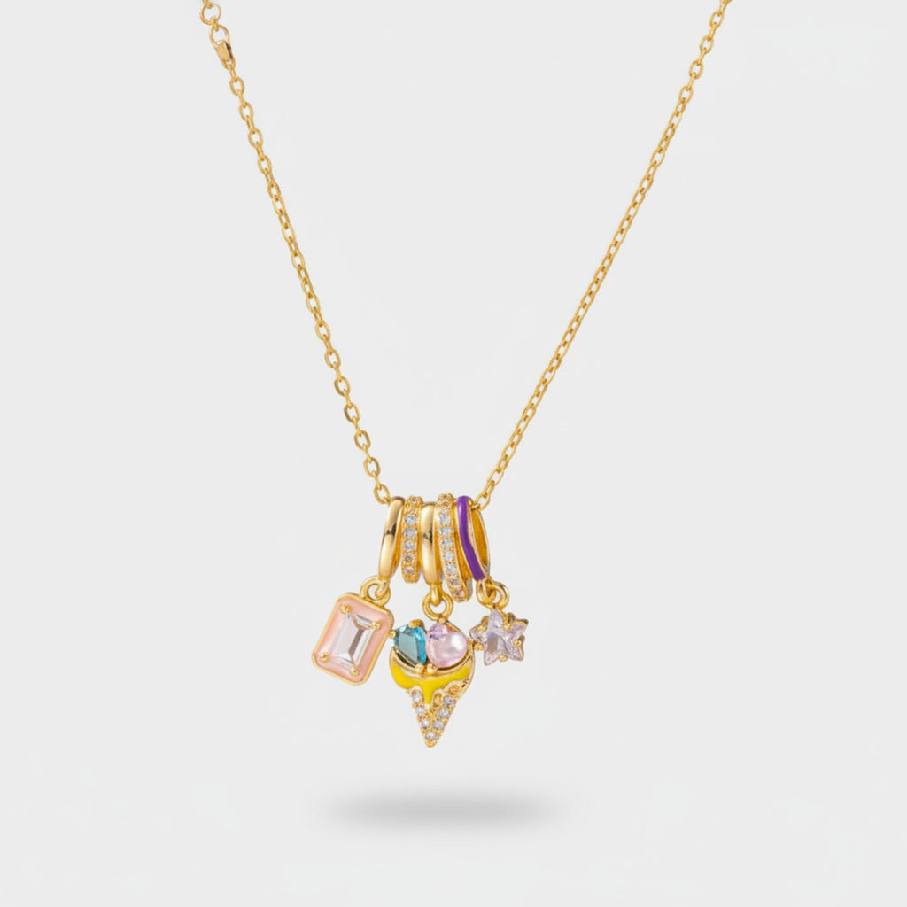 Colorful Charm Pendant Gold Chain Necklace
