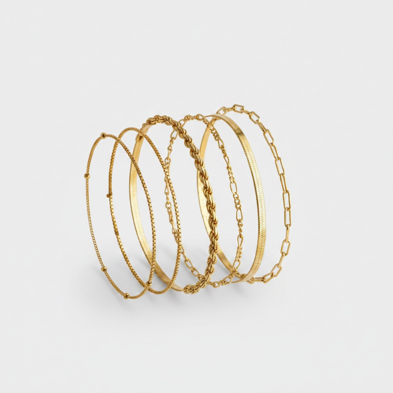 Gold Chain Link Bangle Bracelet Set