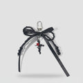 Beaded Black Ribbon Bow Acrylic Keyring Charm
