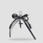 Beaded Black Ribbon Bow Acrylic Keyring Charm