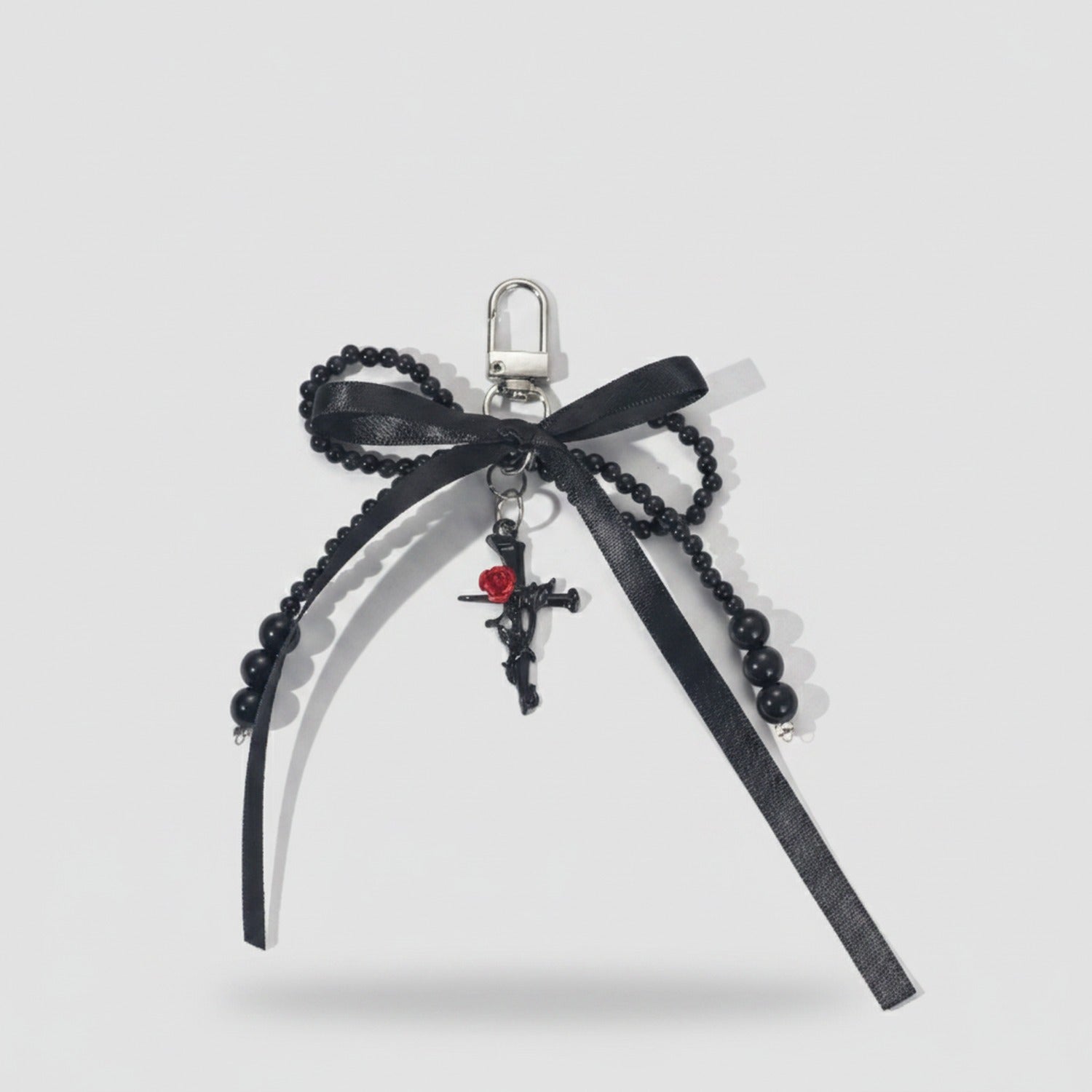 Beaded Black Ribbon Bow Acrylic Keyring Charm