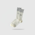 Cream Ribbed Crew Socks With Gray Cuff