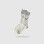 Cream Ribbed Crew Socks With Gray Cuff