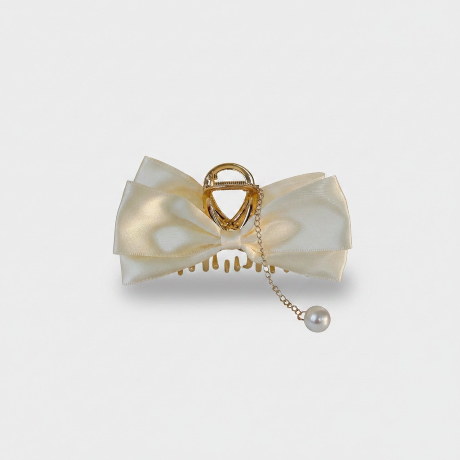 Cream Pearl Charm Bow Hair Claw