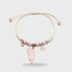 Pink Beaded Cat Charm Bracelet with Flower