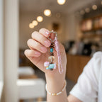 Acrylic Keyring With Beaded Charm And Woven Strap
